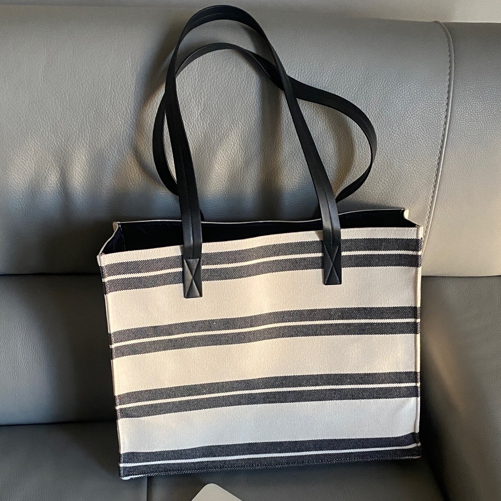 Elegant Black and White Striped Tote